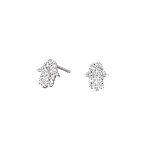 Diamond Hamsa Earrings in Gold or Silver