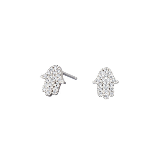 Diamond Hamsa Earrings in Gold or Silver
