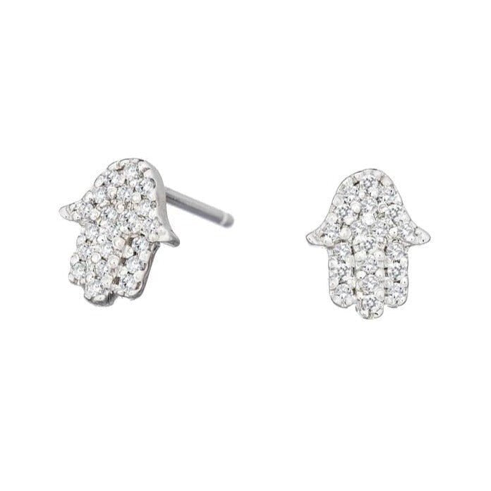 Diamond hamsa earrings in 14K gold with pave-set diamonds by Alef Bet