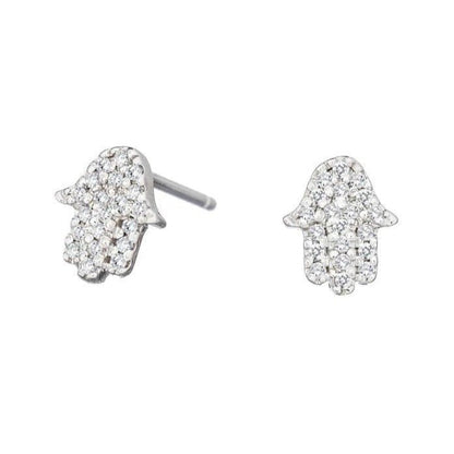 Diamond hamsa earrings in 14K gold with pave-set diamonds by Alef Bet