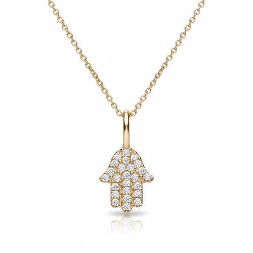 Diamond hamsa necklace in 14K gold with pave-set diamonds by Alef Bet