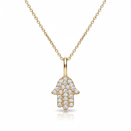 Diamond hamsa necklace in 14K gold with pave-set diamonds by Alef Bet