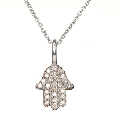 Diamond hamsa necklace in yellow gold with pave-set diamonds by Alef Bet