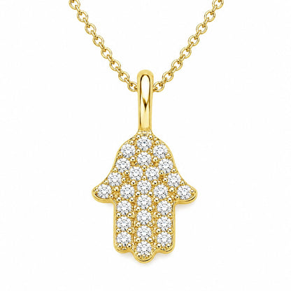 Diamond hamsa pendant necklace in 18K yellow gold with pave-set diamonds by Alef Bet