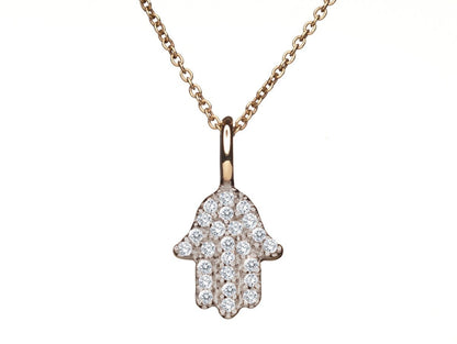 Diamond hamsa pendant necklace in 18K yellow gold with pave-set diamonds by Alef Bet