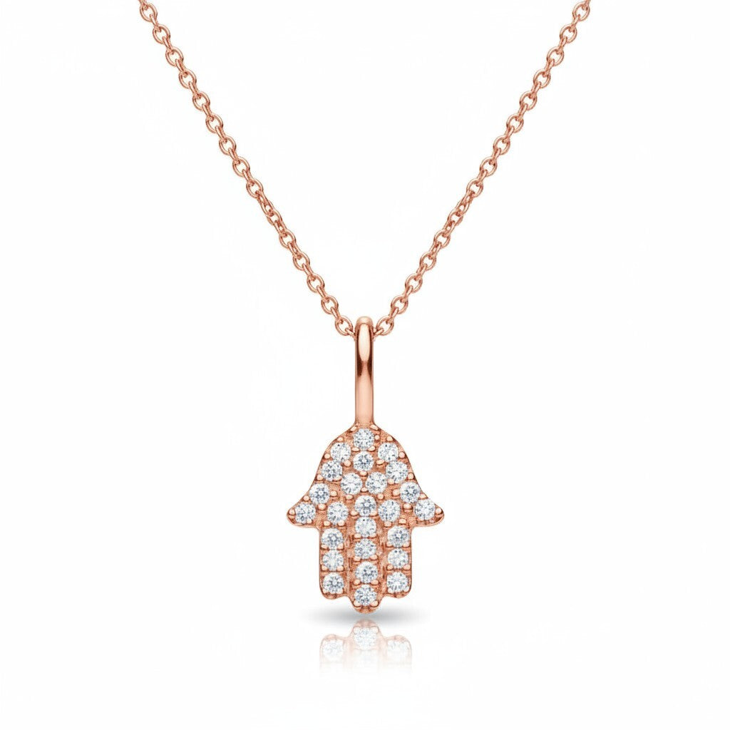 Diamond hamsa necklace in 14K gold with pave-set diamonds by Alef Bet