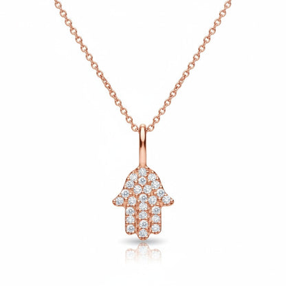 Diamond hamsa necklace in 14K gold with pave-set diamonds by Alef Bet