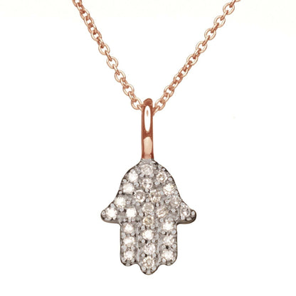 Diamond hamsa necklace in 14K gold with pave-set diamonds by Alef Bet