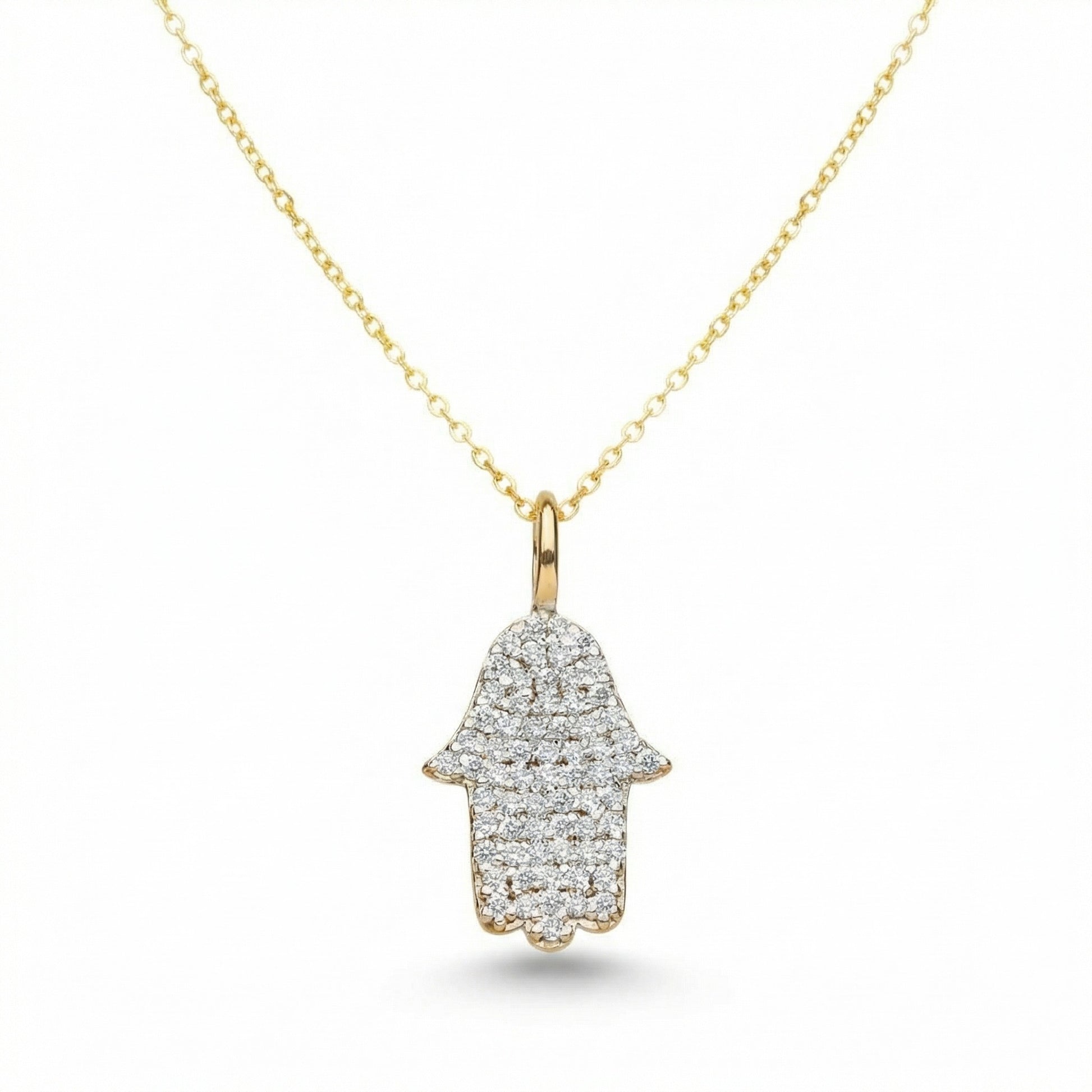 Diamond Hamsa Necklace 14k Gold Lab Grown Diamond Jewish Women Pendant Gift | Alef Bet by Paula