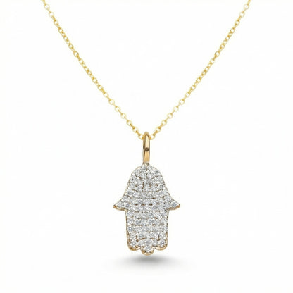 Diamond Hamsa Necklace 14k Gold Lab Grown Diamond Jewish Women Pendant Gift | Alef Bet by Paula