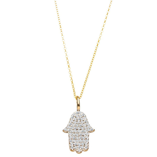 Diamond Hamsa Necklace in 14k Gold