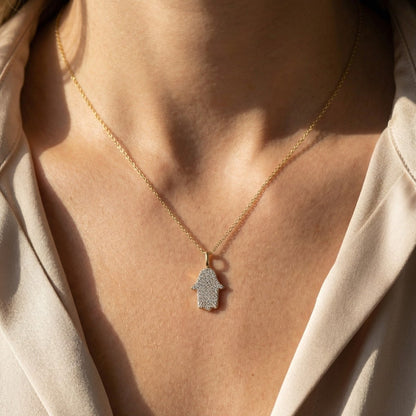 Diamond Hamsa Necklace in 14k Gold
