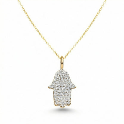 Diamond Hamsa Necklace in 14k Gold