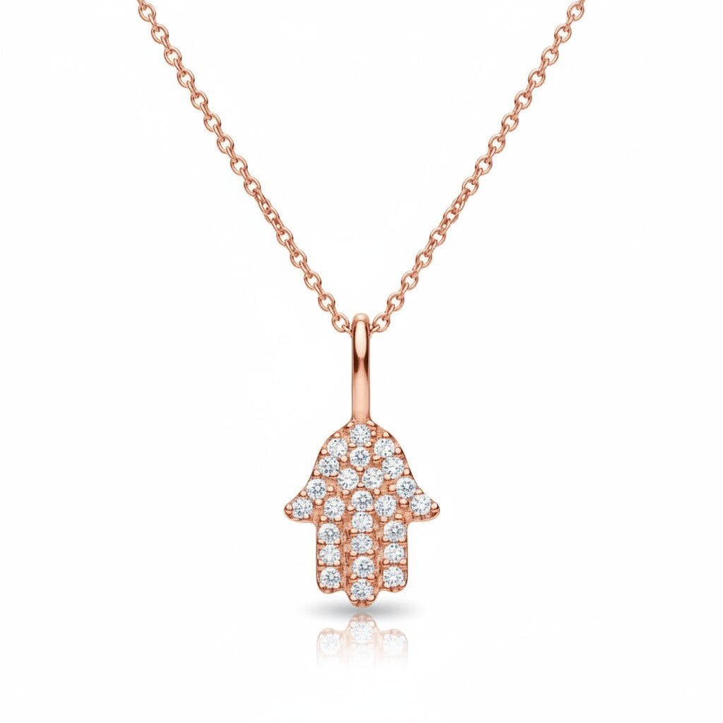 Diamond Hamsa Necklace in Solid 14k Yellow Gold - The Classic