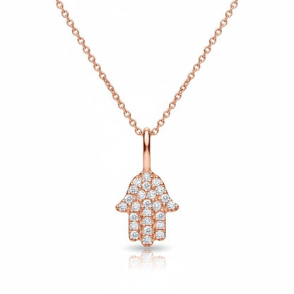 Diamond Hamsa Necklace in Solid 14k Yellow Gold - The Classic