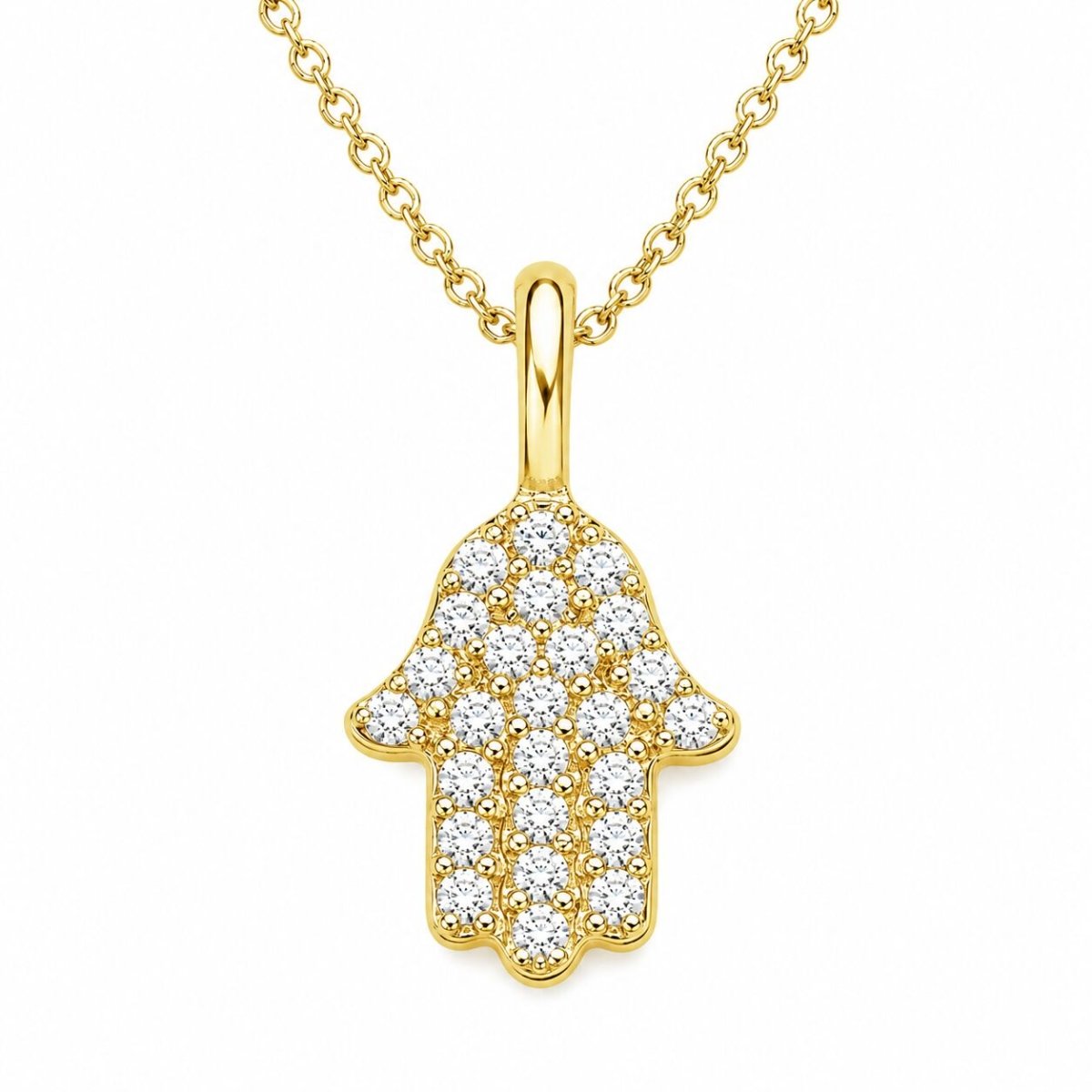 Diamond Hamsa Necklace in Solid 14k Yellow Gold - The Classic
