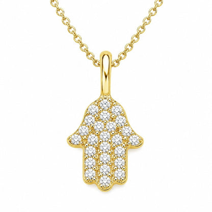 Diamond Hamsa Necklace in Solid 14k Yellow Gold - The Classic