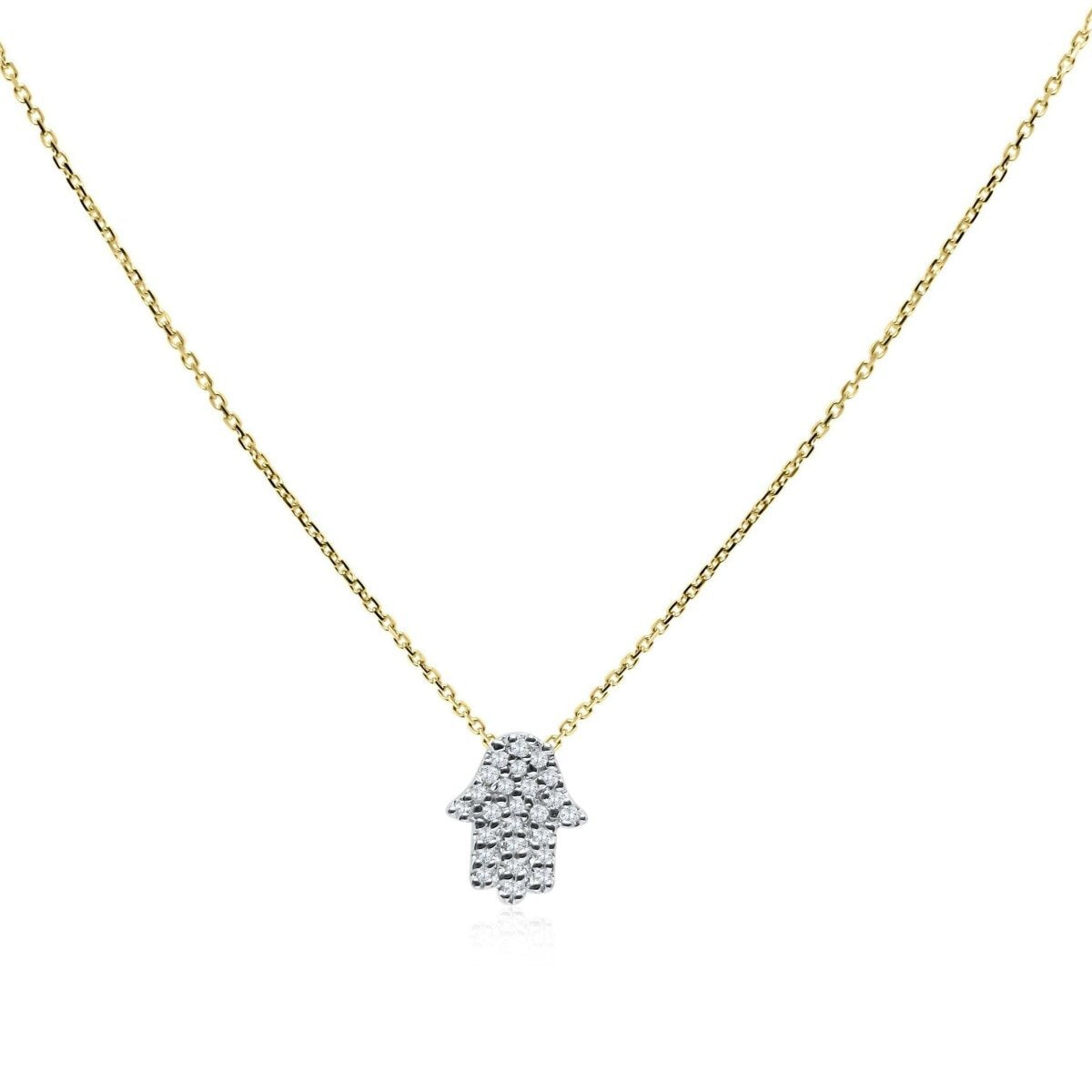 Diamond Hamsa Necklace on Chain in 14k Gold