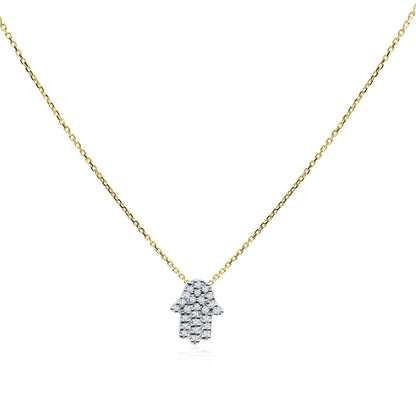 Diamond Hamsa Necklace on Chain in 14k Gold