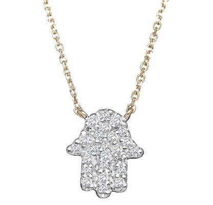 Diamond Hamsa Necklace on Chain in 14k Gold