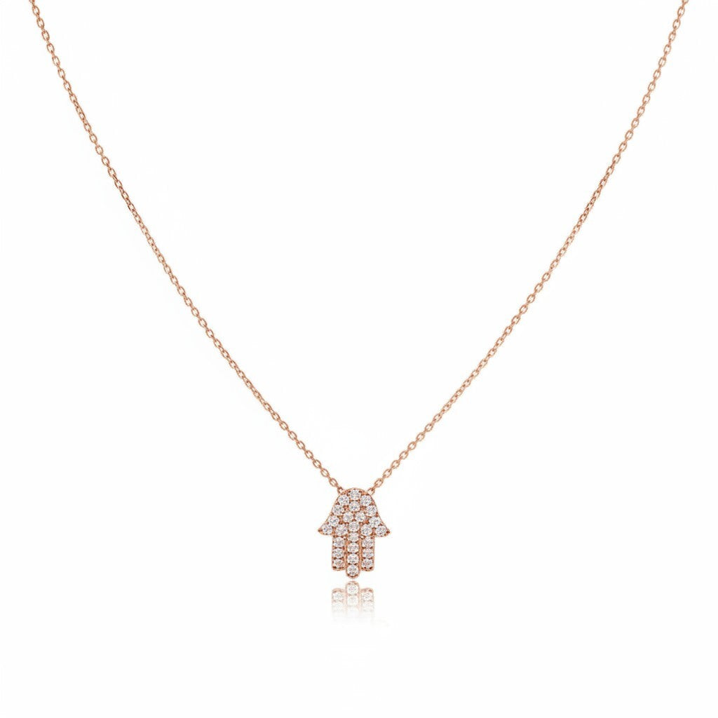 Diamond Hamsa Necklace on Chain in 14k Gold