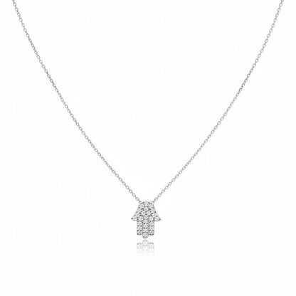 Diamond Hamsa Necklace on Chain in 14k Gold