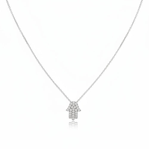 Diamond Hamsa Necklace on Chain in 14k Gold