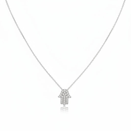 Diamond Hamsa Necklace on Chain in 14k Gold