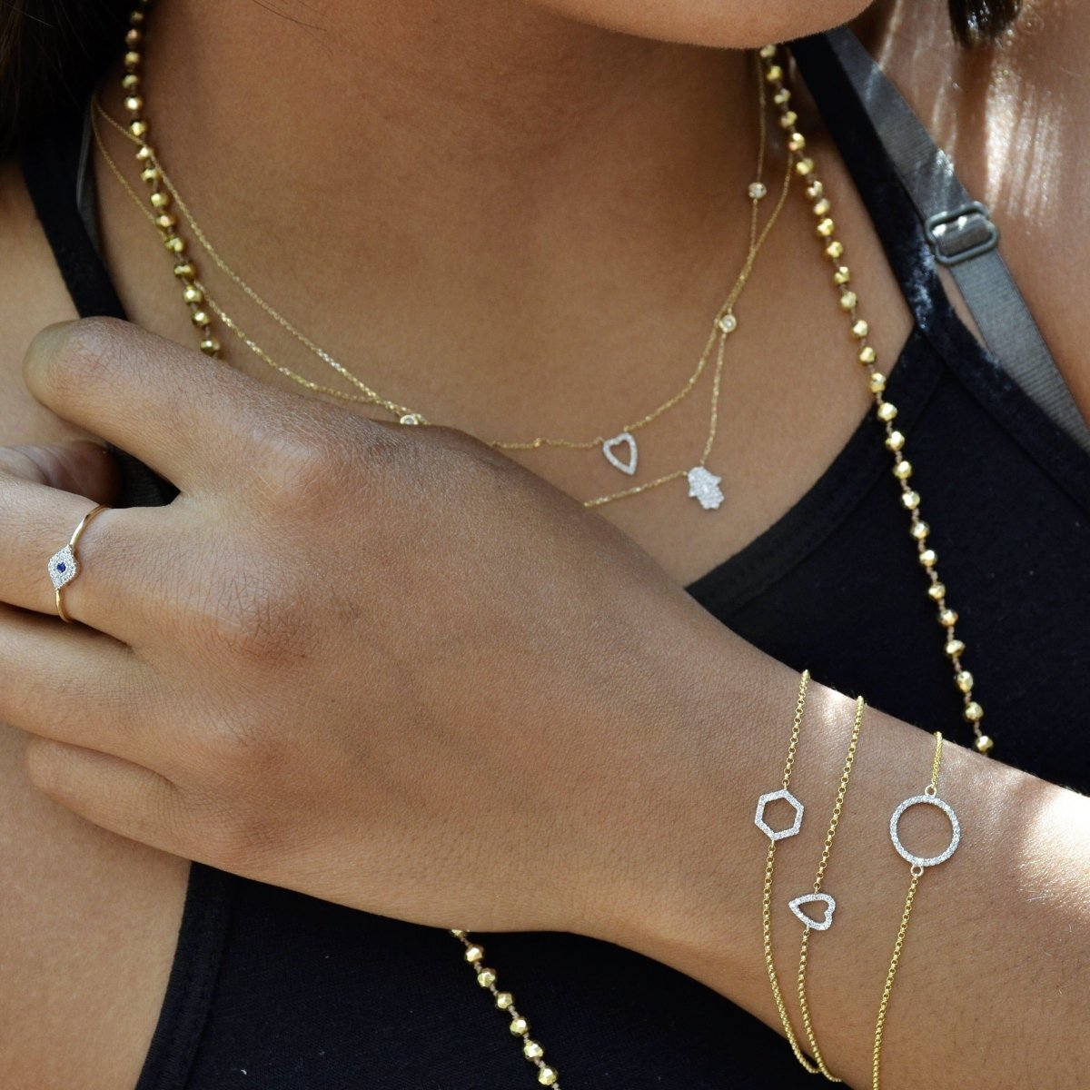 Diamond Hamsa Necklace on Chain in 14k Gold