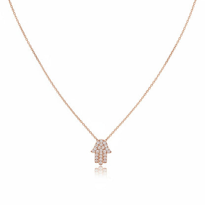 Diamond hamsa necklace in 14k yellow gold with pave-set stones by Alef Bet