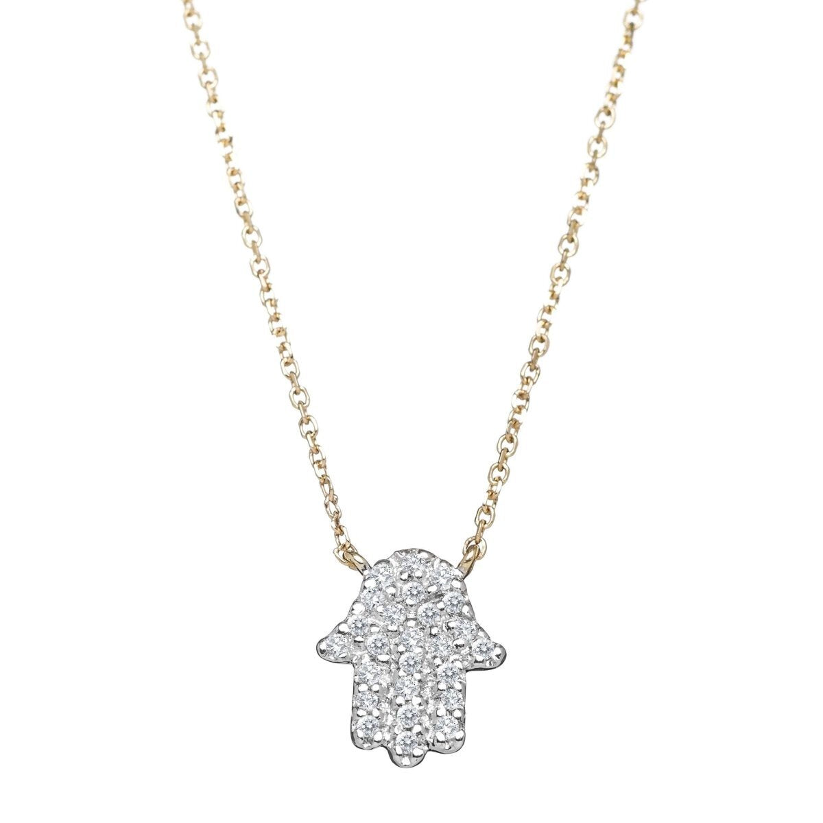 Diamond Hamsa Necklace on Chain in 14k Gold
