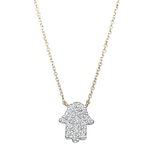 Diamond Hamsa Necklace on Chain in 14k Gold