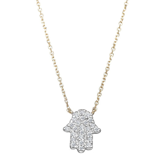 Diamond Hamsa Necklace on Chain in 14k Gold
