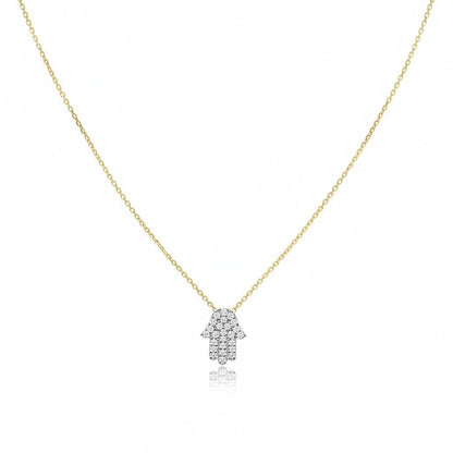 Diamond Hamsa Necklace on Chain in 14k Gold