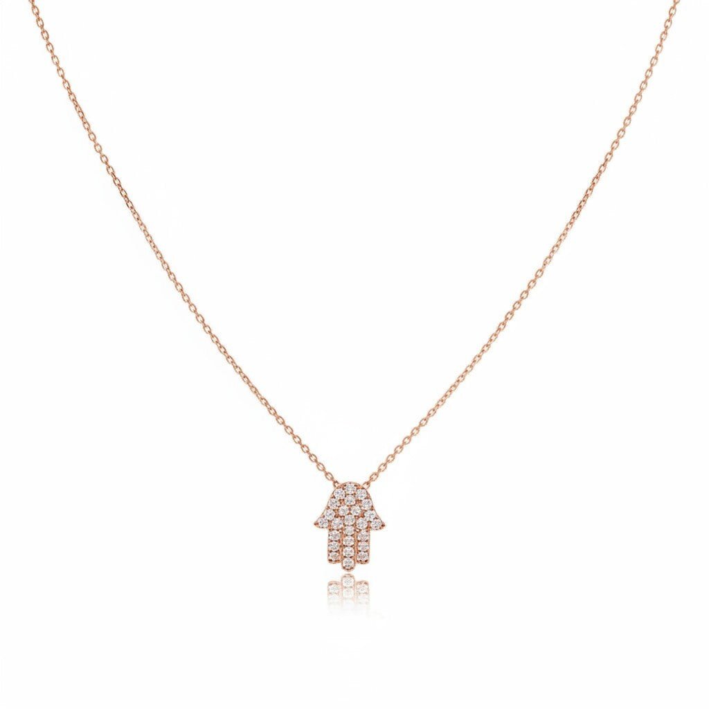 Diamond Hamsa Necklace on Chain in 14k Gold