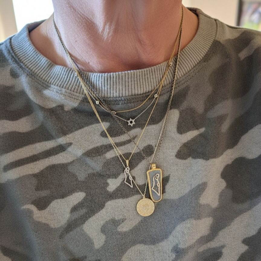 Diamond Israel Map Necklace in Solid 14k Gold with Real Diamonds