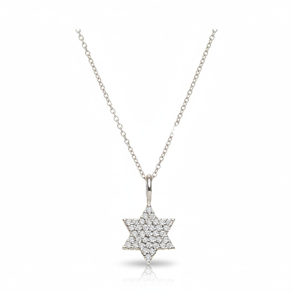 Diamond Jewish Star Necklace in 14k Gold