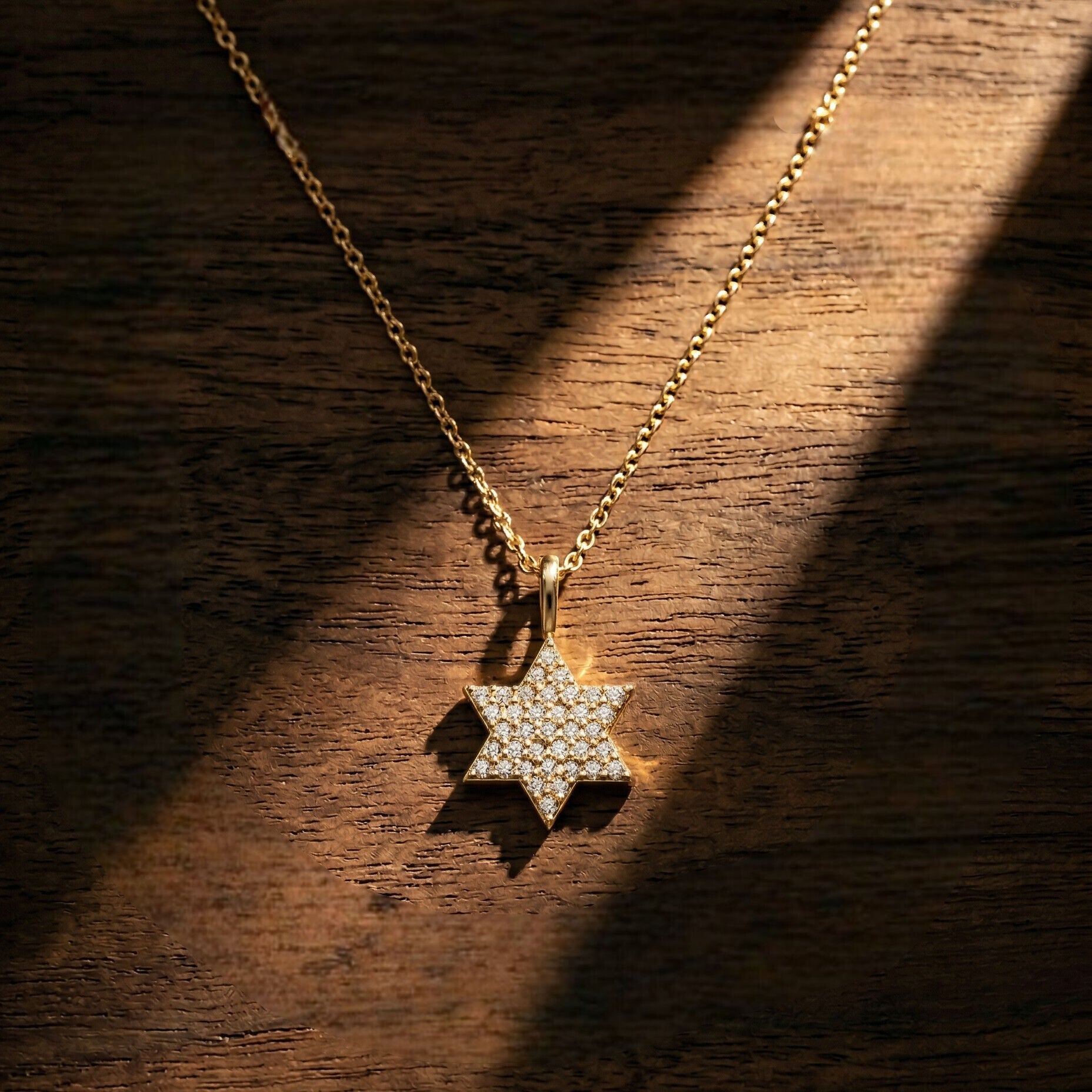 Diamond Star of David necklace in 14k gold with contemporary geometric design by Alef Bet