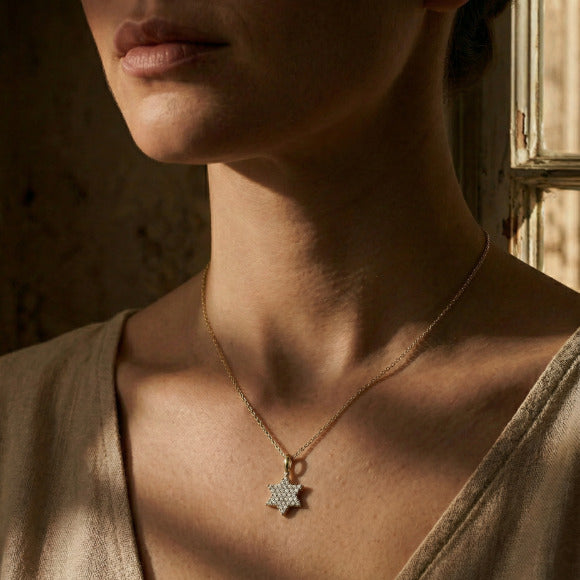Diamond Jewish Star Necklace 14k Gold Lab Grown Diamond Star of David Women | Alef Bet by Paula