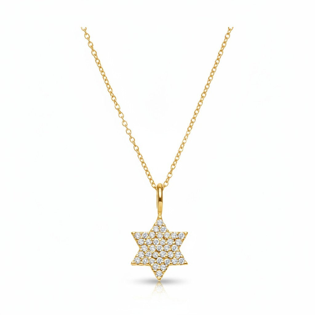 Diamond Jewish Star Necklace in 14k Gold