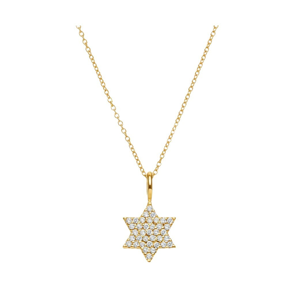 Diamond Jewish Star necklace in 14k yellow gold with pave-set stones by Alef Bet