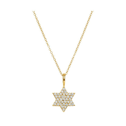 Diamond Jewish star necklace in 14k yellow gold with pave-set diamonds by Alef Bet