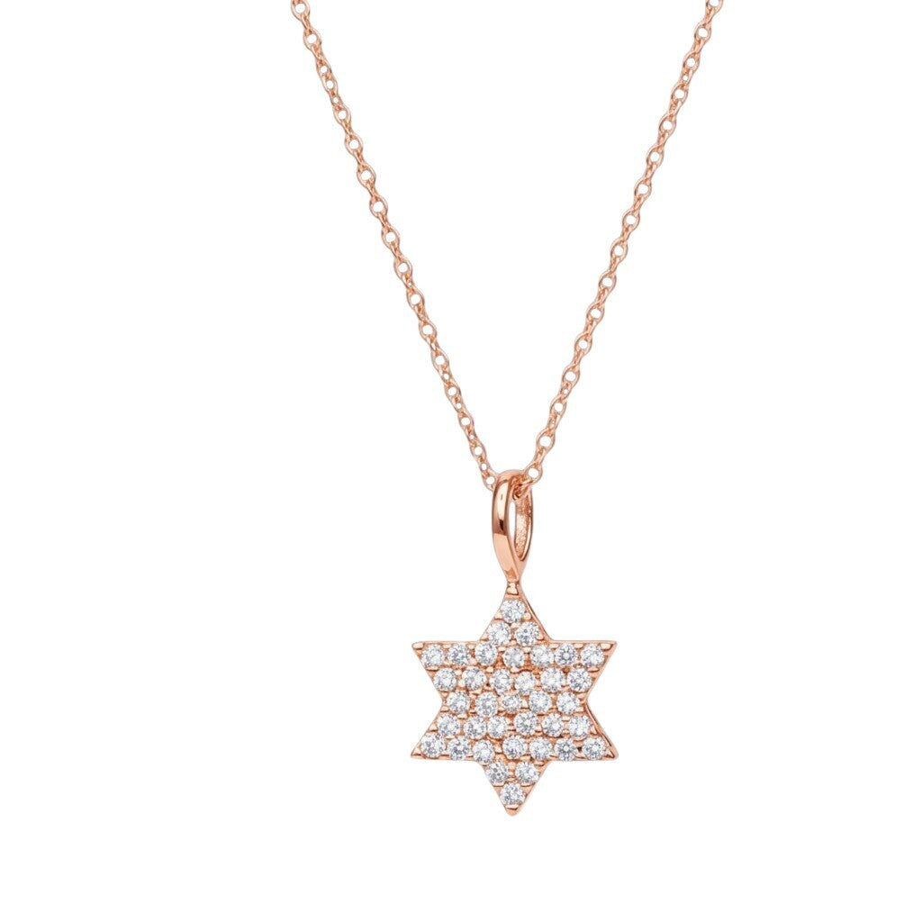 Diamond Jewish Star necklace in 14k yellow gold with pave-set diamonds by Alef Bet