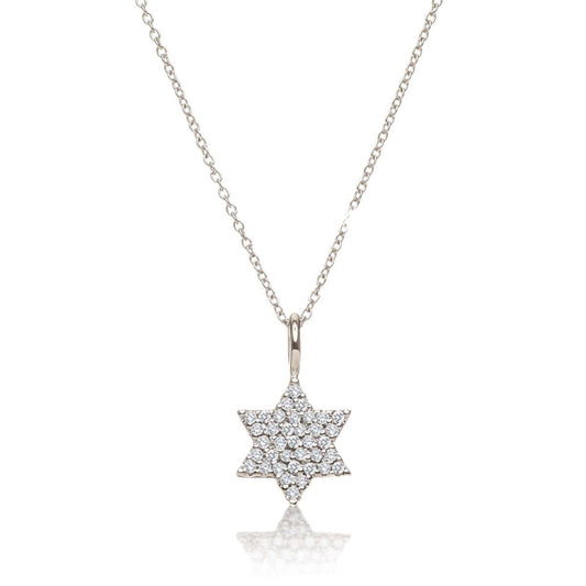 Diamond Jewish Star Necklace in 14k Gold