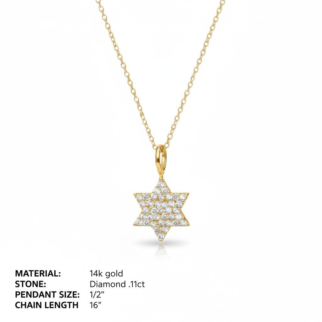 Diamond Jewish Star Necklace in 14k Gold