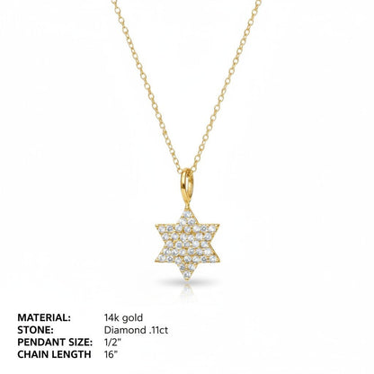 Diamond Jewish Star Necklace in 14k Gold