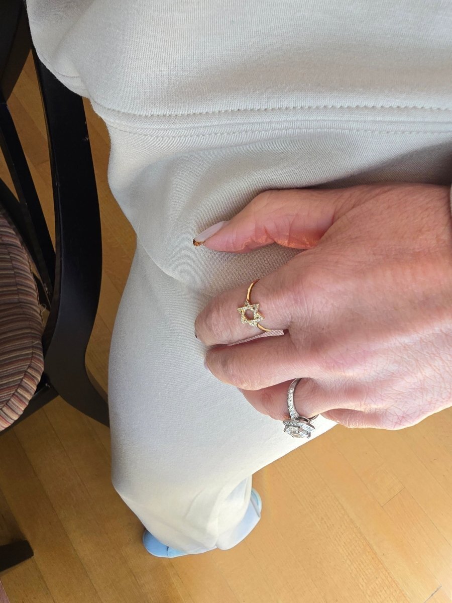 Diamond Jewish Star ring in solid 14k white gold with pave-set diamonds by Alef Bet