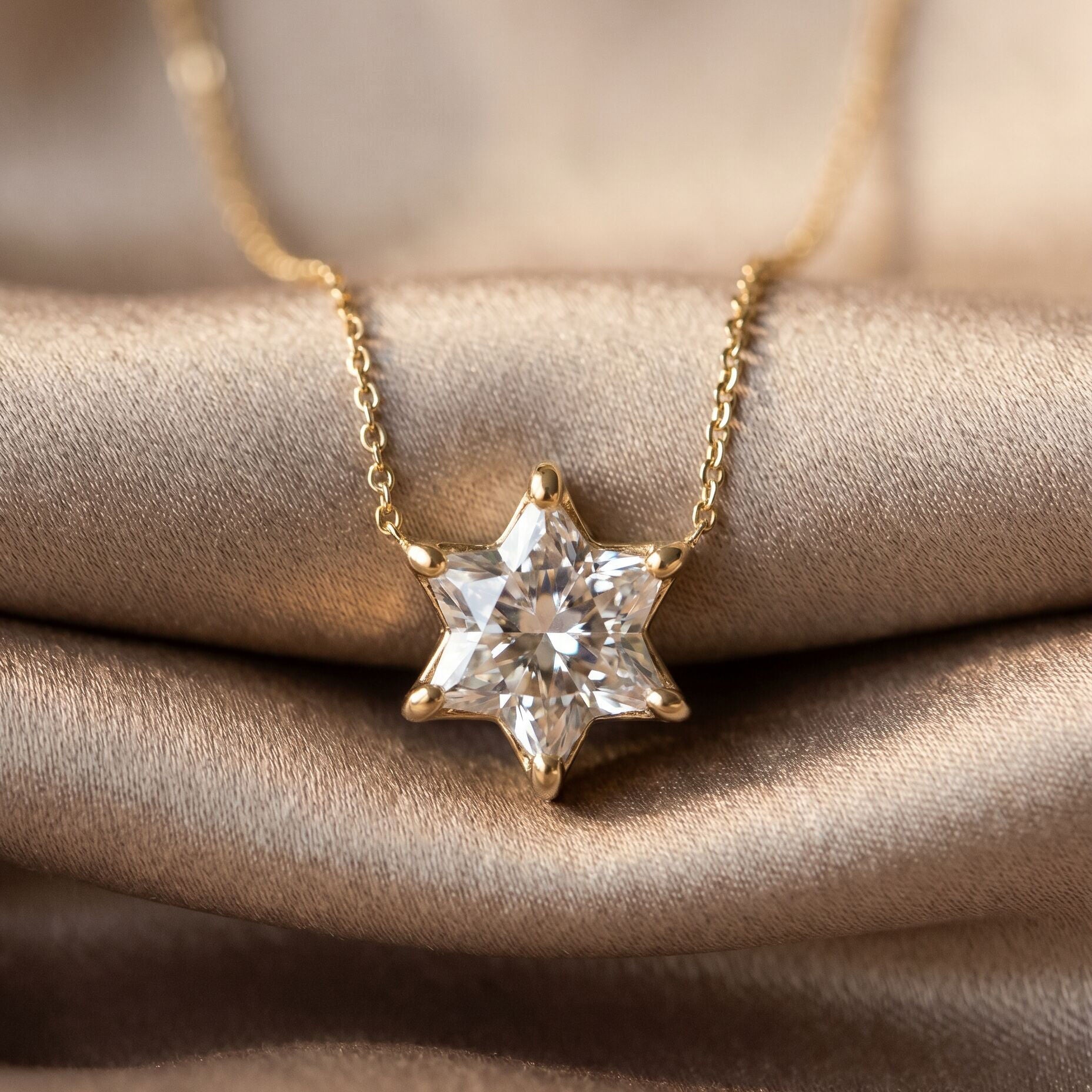 Diamond magen david necklace in white gold featuring pave-set diamond accents by Alef Bet