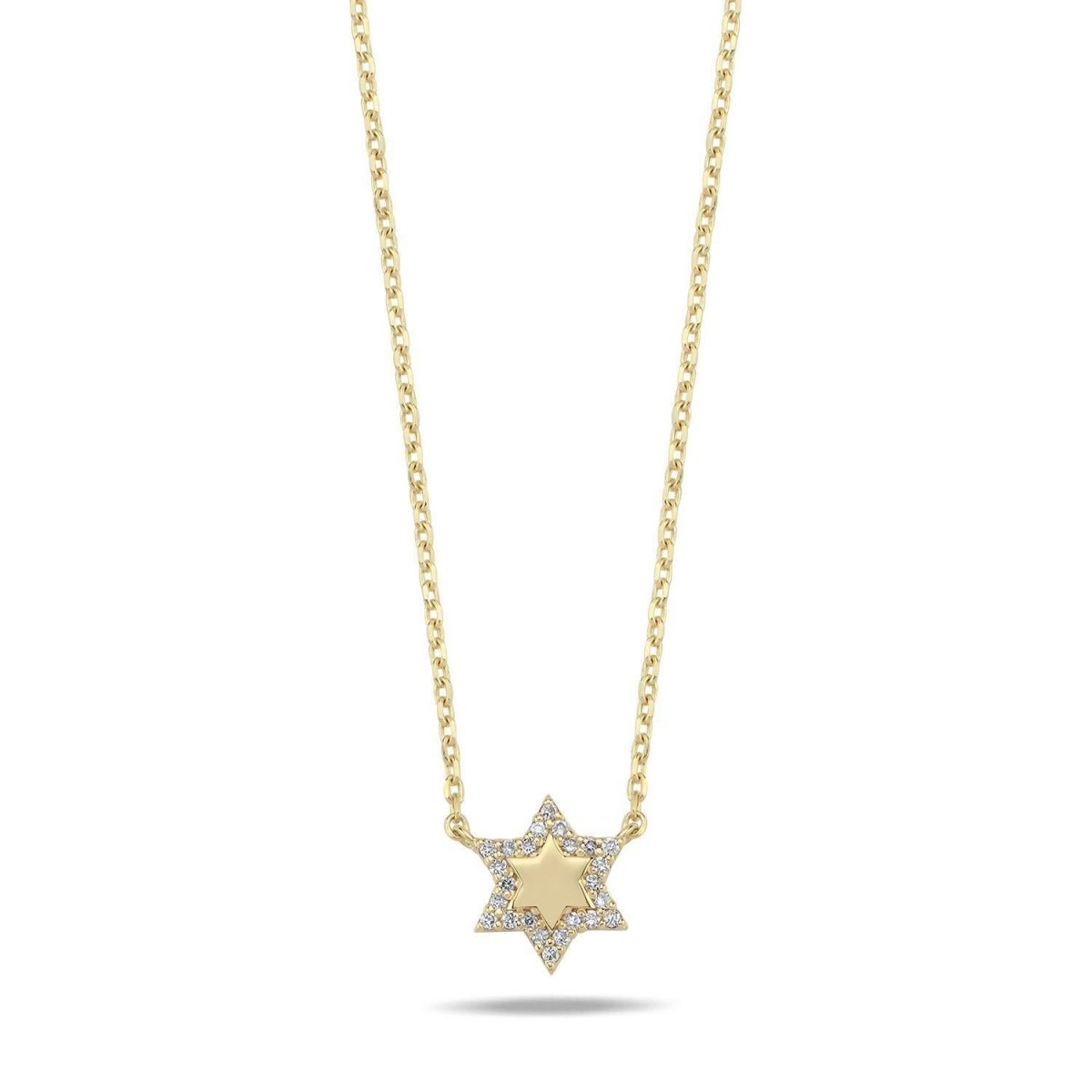 Diamond Outline Star of David Necklace in Solid 14k Gold
