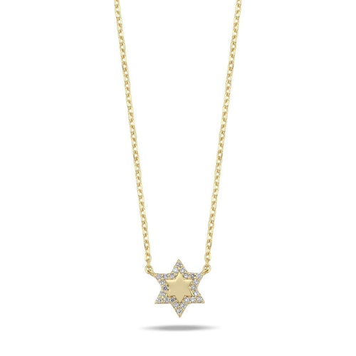 Diamond Outline Star of David Necklace in Solid 14k Gold